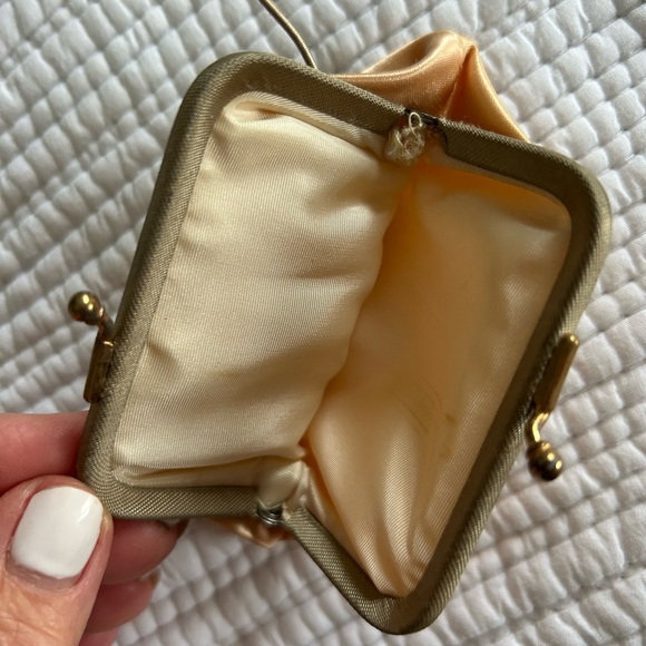 Burgundy/Brown Vintage Satin Clutch Purse with Gold Chain Detail & Coin Pouch - Picture 7 of 12